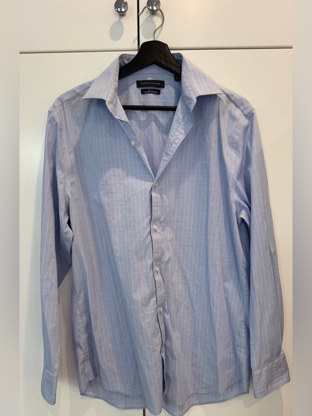 Tommy Hilfiger Light Blue Pinstripe Men's Dress Shirt - Subtle White Stripes